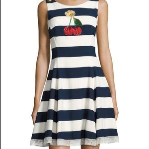 D&G Cherry Striped A-Line Dress, Blue/White